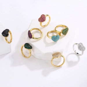 Heart Ring Copper Micro Pave Zircon Adjustable Open Finger Jewelry Sweet Romantic For Women