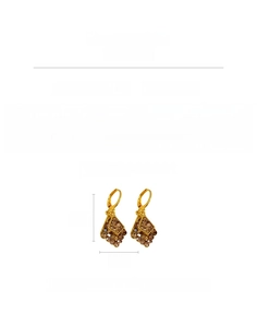 Detail showing retro gold earrings with diamond leaves and dimensions 3.6cm by 1.6cm