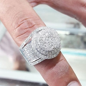 Bague Homme Hip Hop Cuivre Bling Zircone Iced Out Luxe Cluster Rond Bijoux De Mode Style Punk Accessoire