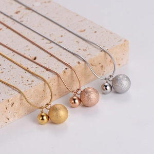 Frosted and polished bead pendant necklaces in gold, rose gold, and silver stainless steel