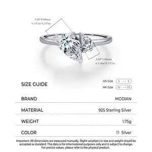 Irregular geometric S925 sterling silver ring with water drop zircons and size guide