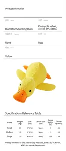 Tableau des tailles et détails du matériau pour le canard en peluche pour chiens