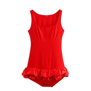 Body Sans Manches À Col Carré Avec Ourlet À Volants Polyester Sexy Coupe Ajustée Entrejambe À Pressions Pour Femmes Fête