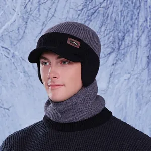 Ensemble bonnet en tricot et cache-col pour homme avec doublure polaire pour l'hiver