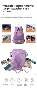 Macro view of Oxford cloth backpack showing dry wet separation bag and shoe compartment