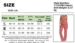 Tableau des tailles détaillé pour ensemble haut tube dos nu rayé et pantalon en tricot