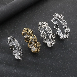 Men Vintage Stainless Steel Bracelet With Tiger And Lion Head Relief Retro Gothic Punk Heavy Link Chain Jewelry