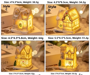 Detailed views of LED resin Christmas village houses with snowy textures and festive decor