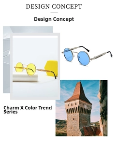 Industrial style spring metal temples and vintage round lenses on steampunk sunglasses