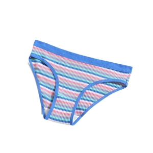 Slip da donna in cotone a costine con strisce colorate orizzontali e vita alta traspirante