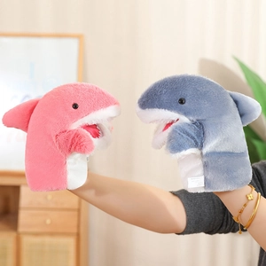 Shark Hand Puppet Plush Toy Soft Moveable Mouth Animal Storytelling Ventriloquism Doll For Kids Interaction