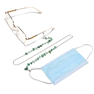 Detail of green aventurine stone eyewear chain showing silicone ends and mask clips