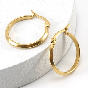 Classic 18K gold-plated stainless steel hoop earrings with snap-top closure and matte finish