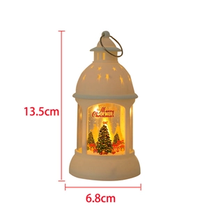 White Christmas lantern with warm LED light and 13.5cm x 6.8cm dimension markings