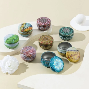 4.4oz metal candle tins set with Van Gogh art and mandala patterns for gift packaging