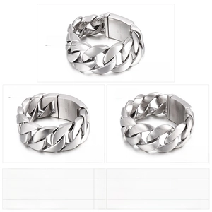 Detail of heavy punk style 316L stainless steel Cuban chain with matte and polished finish