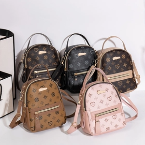 Women's Mini PU Leather Backpack Vintage Heart Monogram Fashion Small Shoulder Bag With Gold Hardware Daily Travel Bag