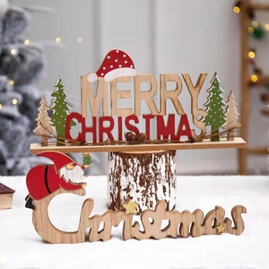 Merry Christmas wooden desktop signs in festive red and green for holiday home decor