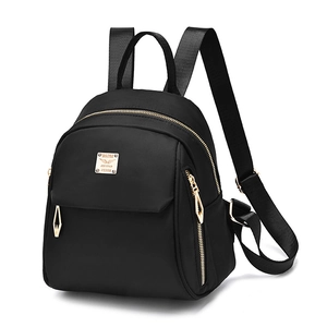 Mini black waterproof nylon backpack for women with gold zippers and adjustable straps