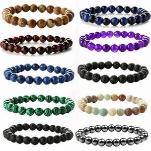 Bracciale di Perline in Pietra Naturale per Uomo Donna 8mm Agata Occhio di Tigre Roccia Lavica Bracciale Elastico Fatto a Mano Regalo Gioielli di Moda