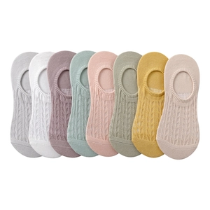 8-pack women's breathable cotton invisible boat socks with vintage cable knit pattern