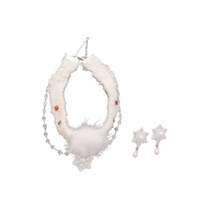 Parure de bijoux de Noël avec pendentifs flocons, collier pompon blanc et boucles perles