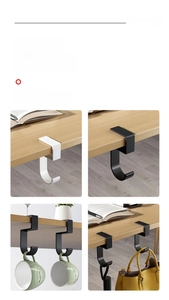 U-shaped desk edge hook for bags and cups showing black and white color options