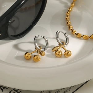 Elegant cherry shaped earrings in gold and silver stainless steel finish