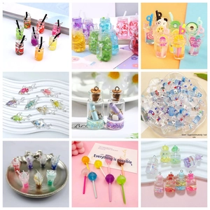 Miniature resin charms including fruit cups, shark bottles and lollipops with metal loops