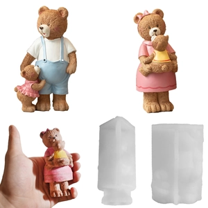 Bear Family Silicone Mold DIY Handmade Candle Soap Plaster Making Tool Cartoon Teddy Animal Shape Heat Resistant Flexible