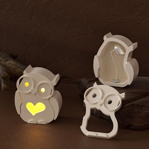 Detailed view of matte owl resin molds featuring warm LED light for DIY night lamp sets