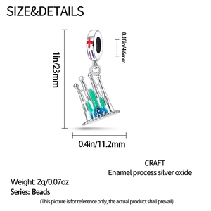 Detailed size chart for the colorful enamel Barcelona church bead in silver oxide