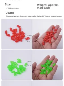 Detailed size specifications of 1cm miniature jelly bean models in red and green PVC material