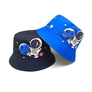 Kids Bucket Hat Polyester Sun Protection Cartoon Astronaut Planet Print Outdoor Fisherman Cap For Boys Girls