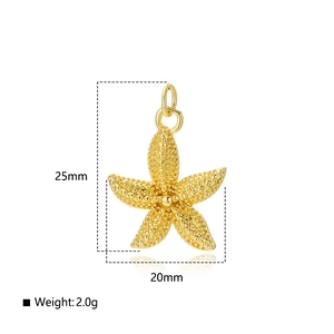 Detail of a 25x20mm gold starfish pendant for DIY jewelry making with size and weight specs