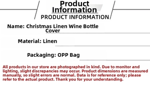 Detailed product specifications for Christmas burlap wine bottle cover made of burlap fabric