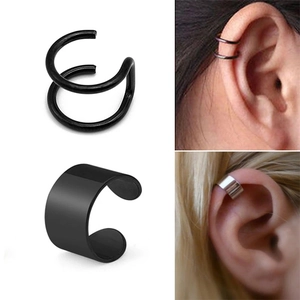Punk style cross pendant ear clips in black and silver for non-pierced men and women