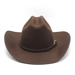 Western Cowboy Fedora Hat For Men Women Woolen Felt Wide Brim Jazz Hat With Braided Belt Buckle Retro Outdoor Sun Hat