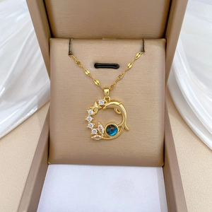 Dolphin Starry Sky Pendant Necklace For Women Gold Plated Stainless Steel Chain Copper Zirconia Jewelry Gift