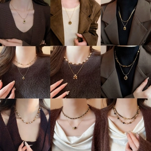 Vintage Tiger Eye Faux Artificial Pearl Necklace 18K Gold Plated French Court Style Clavicle Chain Jewelry For Women Elegant