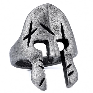Anello con maschera da guerriero spartano in acciaio inossidabile argento antico