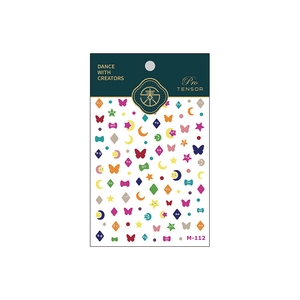 Colorful cartoon nail art stickers with butterflies and stars, model M-112 design