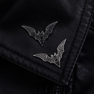 Gothic black enamel bat alloy brooches set on black leather for clothing decoration