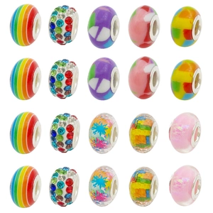 Set of 20 assorted large hole beads for DIY bracelets with colorful crystal and patterns