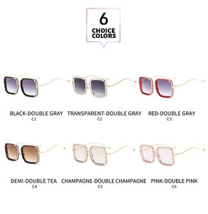 Matrix display showing six color variants of retro square oversized sunglasses for women