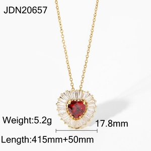 18k gold plated necklace with a red heart pendant surrounded by white zircon crystals