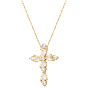Luxurious gold-plated cross pendant necklace featuring colorful pavé-set crystals