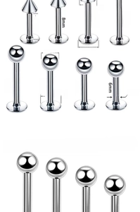 Detailed comparison of F136 titanium piercing studs with ball and cone ends in silver
