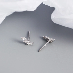 Minimalist S925 silver stud earrings featuring three marquise-cut sparkling zircon stones