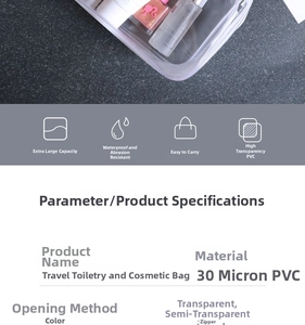 Macro view of clear waterproof PVC travel toiletry bag with high-quality zipper and storage space